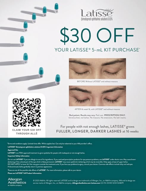 Your lashes can look fuller, longer and darker without mascara and extensions ✨

Latisse is an FDA a