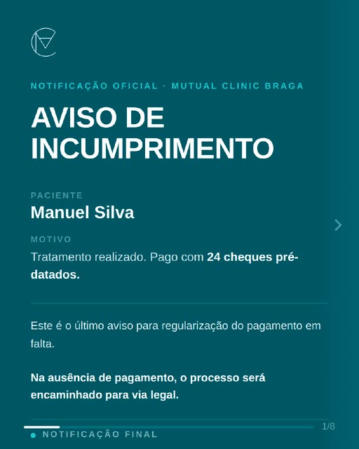 AVISO DE INCUMPRIMENTO

Manuel Silva, 61 anos, chegou à consulta com queda de cabelo há 8 anos. Já e