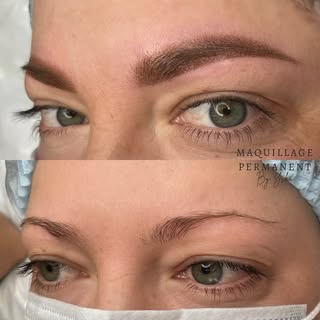 Le avant  et juste après la création des sourcils poudrés , lors de la cicatrisation l’intensité va 