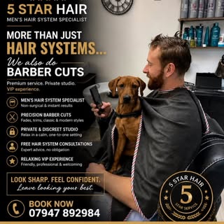 ✂️ More Than Just Hair Systems… We Also Do Barber Cuts ✂️

At 5 Star Hair, we’re known for transform