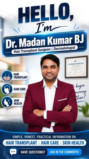 Hello, I’m Dr. Madan Kumar B.J. 👨‍⚕️

A Hair Transplant Surgeon & Dermatologist 

Here, I’ll share 