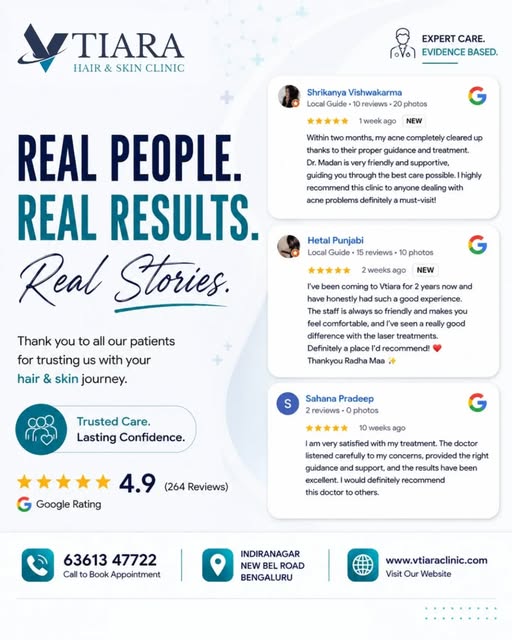 Real experiences. Real stories. Real trust. 💙

At VTIARA Hair & Skin Clinic, every patient journey 