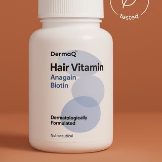 Dropping DermaQ hair-multivitamin with Anagain and Biotin. Proven to reduce hair fall by 96% in 3 mo