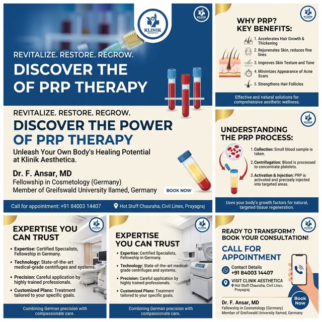 Say goodbye to hair thinning & dull skin! ✨

Discover the power of PRP Therapy (Platelet-Rich Plasma