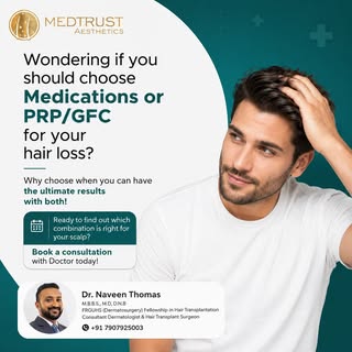 They are better together!
Medicine stops the hair from falling out, and PRP/GFC forces it to grow ba