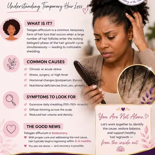 TELOGEN EFFLUVIUM HAIR LOSS ~ This is temporary shedding condition triggered by stress, illness, chi