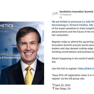 Register today! 
#plasticsurgeon #dermatology #hairrestoration