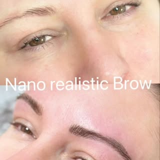 A Nano Hairstroke Brow transformation at SculptPMU by Mi Romford, always aligned with the natural br