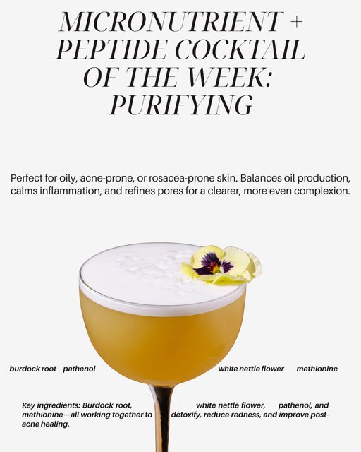 Back into season and ready to purify your skin? This week’s #micronutrient and #peptide cocktail is 