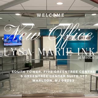I’m happy to finally share my new office location!! 
Lysa Marie Ink 
South Tower
5 Greentree Centre
