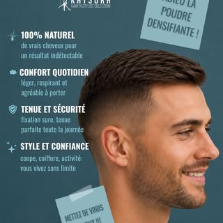 La poudre densifiante cache. Une prothèse capillaire transforme.
✔️ De vrais cheveux
 ✔️ Un résultat