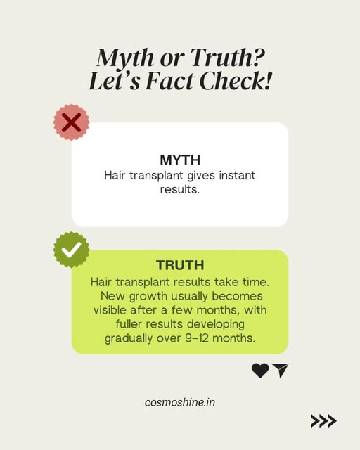 Hair transplant myths, busted! 🧑‍⚕️✨
 From “instant results” to “it’s extremely painful” — let’s se
