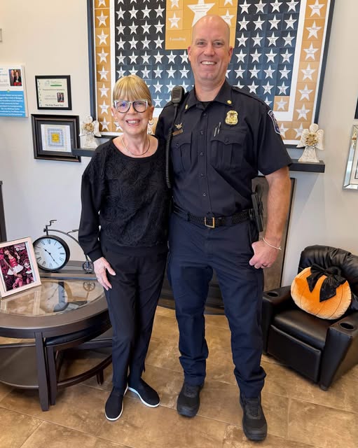 Deputy Chief Hambright from the Eastpointe Police Department visited Maggie’s Wigs 4 Kids of Michiga