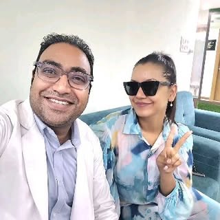 With Actor Benisha hamal jee post hydrafacial treatment at my clinic