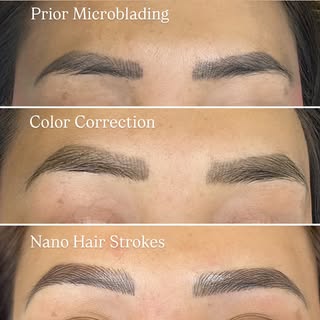 Color Correction & Cover Up ✨

Step 1: Color correction removes ashy tones left from old pigment. Co