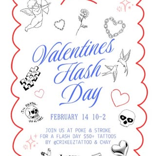 Calling all LOVERS 🦋 Come get a tattoo on V-Day with @crikeeztattoo & me!! $50+ permanent body stic