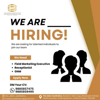 📢 WE ARE HIRING!
Join our passionate team at The Eden Aesthetics 🌿
We’re looking for dynamic and t