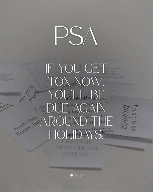 Consider this your friendly reminder: your holiday tox timeline starts NOW. 💉✨

Get your Botox, Dys