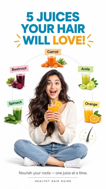 🧃 5 Juices for Stronger, Healthier Hair!💇‍♀️✨

Want to support healthier-looking hair naturally? T