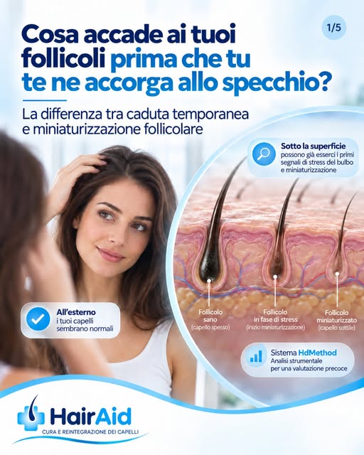 Prima che il diradamento diventi visibile allo specchio, sotto la superficie del cuoio capelluto i f