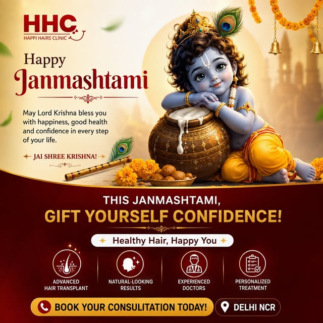 🦚✨ Janmashtami Social Media Caption ✨🦚
🪈 Happy Janmashtami from HHC – Happi Hairs Clinic! 🙏
May 