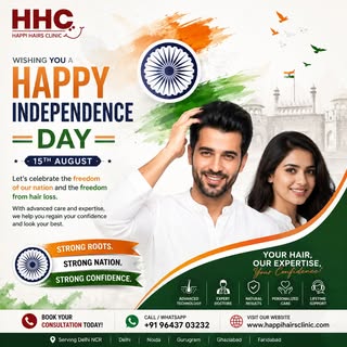 🇮🇳 **Happy Independence Day!** 🇮🇳

This **15th August**, HHC – Happi Hairs Clinic celebrates the