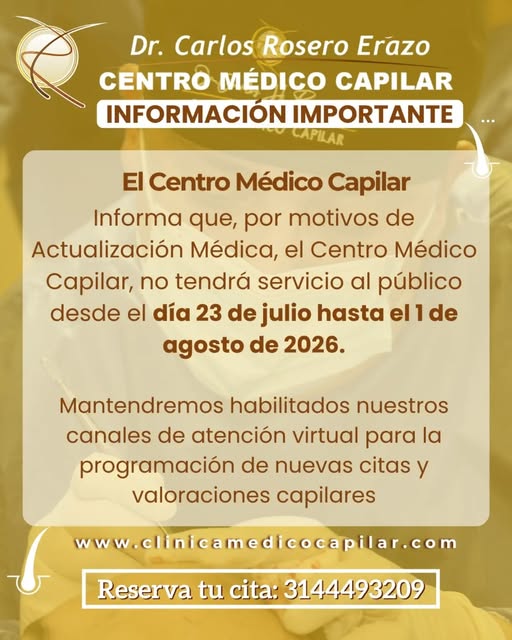🚨 ¡INFORMACIÓN IMPORTANTE PARA NUESTROS PACIENTES! 🚨

En el Centro Médico Capilar - Dr. Carlos Ros