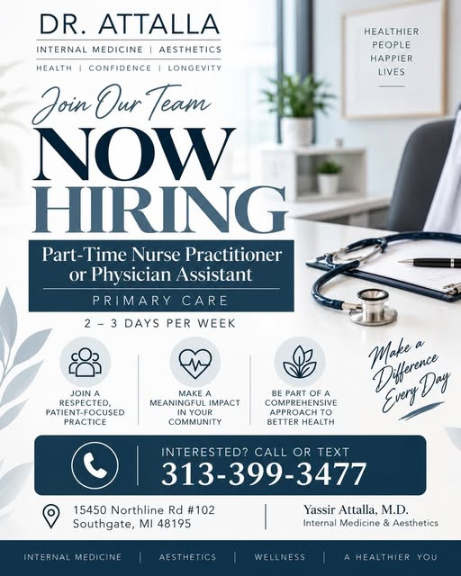 We’re growing our team! 🩺

Yassir Attalla, M.D. – Internal Medicine & Aesthetics is looking for a p