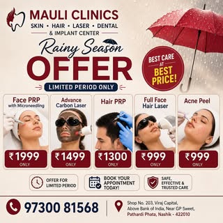 🌧️ Rainy Season Special Offers at Mauli Clinics!

✨ Give your skin & hair the care they deserve at 