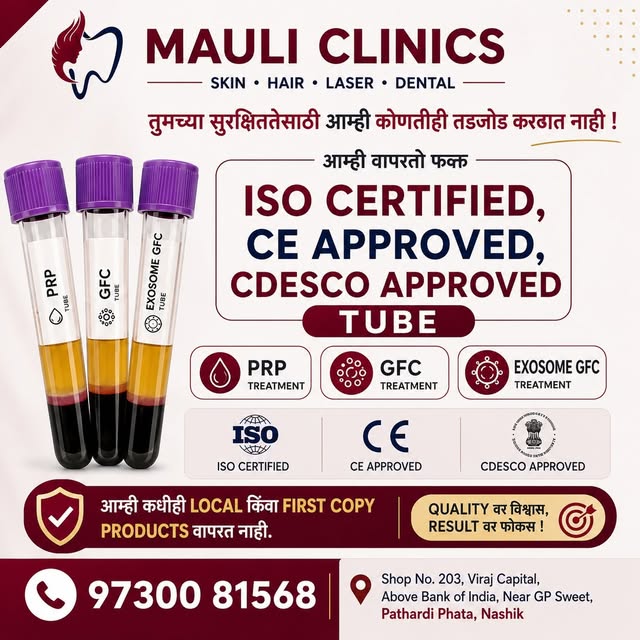 तुमच्या Safety साठी आम्ही कोणतीही तडजोड करत नाही! ❤️

PRP | GFC | Exosome GFC Treatment साठी
आम्ही व