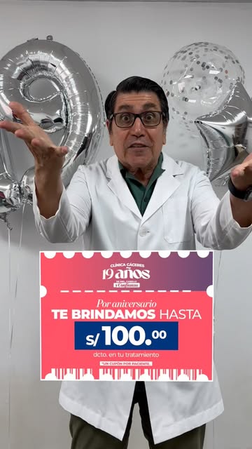🎟️ ¡CUPONES DE ANIVERSARIO! (HASTA S/ 100 de DCTO) 🥳

Por los 19 años de Clínica Cáceres, consigue