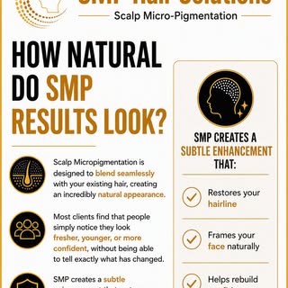 How natural do SMP results look? 🤔
Scalp Micropigmentation is designed to blend seamlessly with you