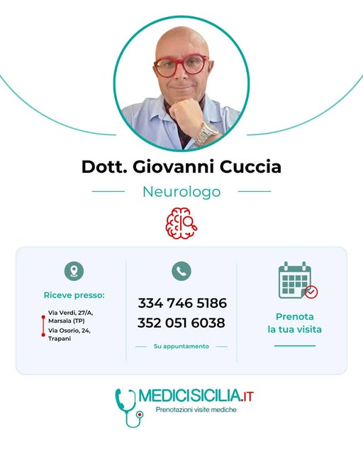 🩺Dott. Giovanni Cuccia🩺
📝Il Dott. Giovanni Cuccia è Medico Chirurgo specialista in Neurologia e s
