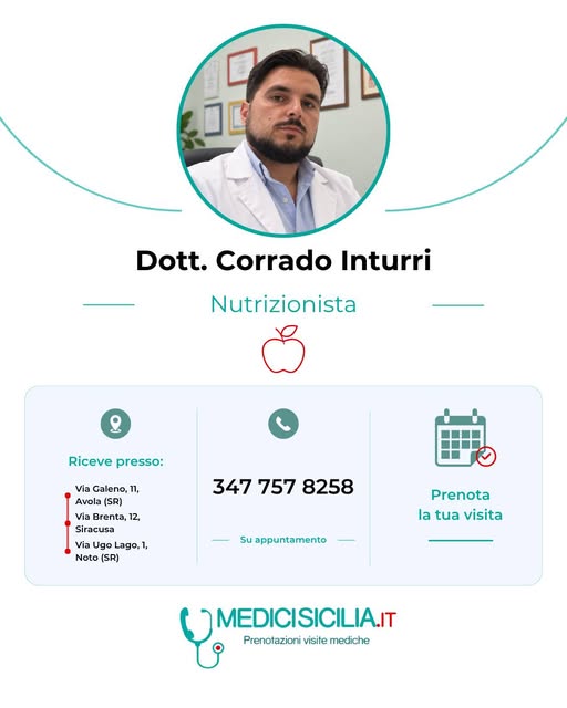 🩺Dott. Corrado Inturri🩺
📝Il Dott. Corrado Inturri è Biologo Nutrizionista, specializzato nella va