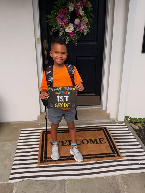 First day of 1st grade for Elias!! 🥹🚌 Now can this baby come out??!🤣🤣