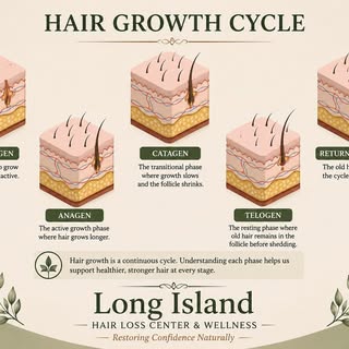 Hair grows in cycles.

• Anagen → growth phase
• Catagen → transition phase
• Telogen → resting phas