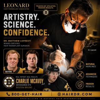 🏒 Boston Bruins #73 Charlie McAvoy trusted hair transplant surgeon Dr. Matthew Lopresti to elevate 