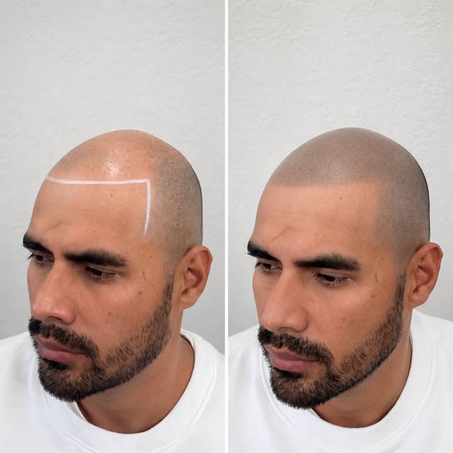 From a completely bald head with no visible hairline ➜ to a look featuring a defined, natural, fresh