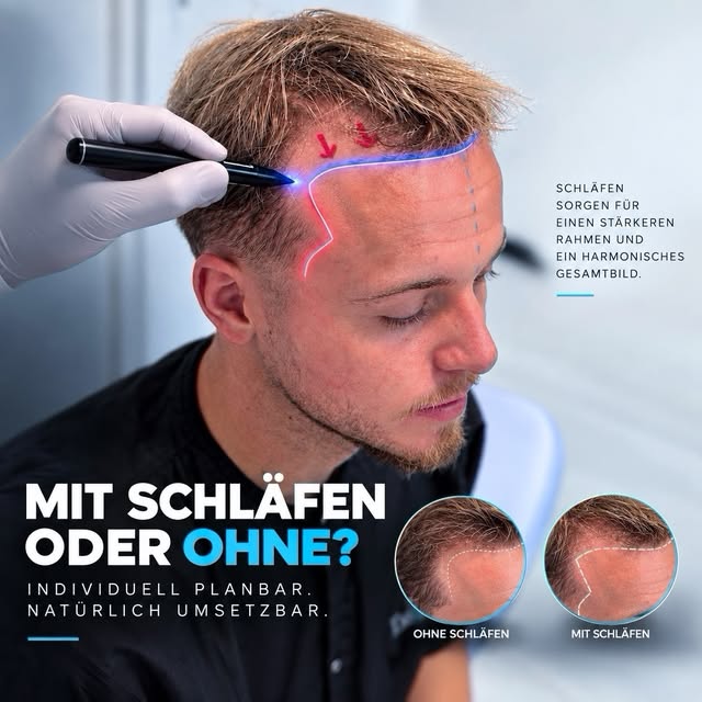 Mit Schläfen oder ohne? Der Unterschied liegt im gesamten Rahmen des Gesichts.

Bei der Haarlinienpl