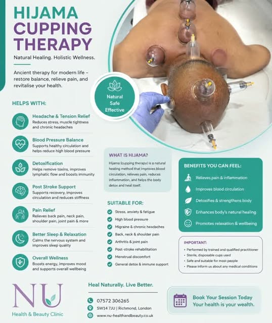 Hijama Cupping Therapy
Cupping therapy is a traditional treatment that uses gentle suction to the sk