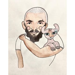 Happy birthday to my no 1 ace @giovannijames! A painting of him and babygirl @goodjuju.sphynxcat ♥️
