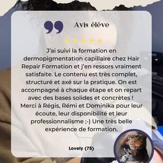 Merci beaucoup à Lovely pour son retour d’expérience 🖊️🎓

Hair Repair Formation - Centre de format
