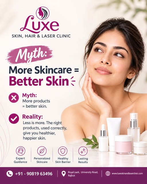 🧴 Myth: More Skincare = Better Skin? ❌

Using too many skincare products doesn’t always mean health
