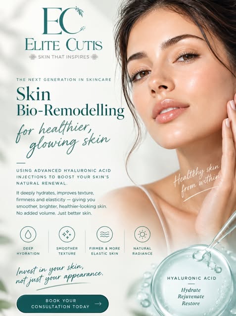 ✨ YOUR SKIN, BUT BETTER. ✨

SKIN BIO-REMODELLING
Using advanced hyaluronic acid injections to boost 