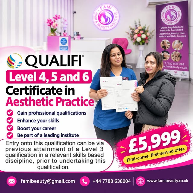 Package of Qualifi Level 4, 5 and 6 Certificate in Aesthetic Practice 

❤️Subscriber, Like and share