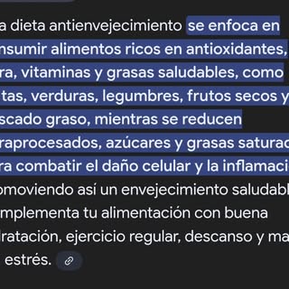La dieta tambien es importante para el well aging... basicamente es una dieta antiinflamatoria... tr