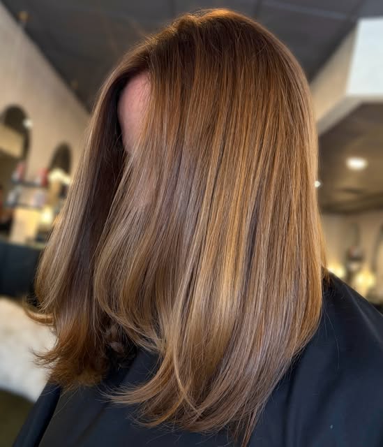 Rich, glossy, and warm 🤎

Gray coverage while maintaining her natural golden + honey tones, finishe