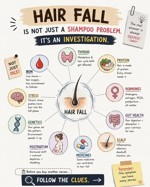 Hair fall is not always a shampoo problem. 🚫🧴

From stress and nutritional deficiencies to hormone
