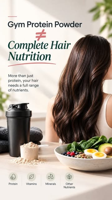 Gym protein powder ≠ complete hair nutrition. 💪🏻➡️💇🏻‍♀️

Yes, hair is primarily made of keratin,