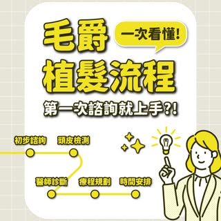 👨‍⚕️第一次諮詢就上手！毛爵植髮流程一次看懂
想植髮擔心流程會不會很複雜？別擔心！毛爵的諮詢流程清楚又貼心，從評估到療程規劃，
每一步都有專人陪您安心走過 👇👇👇
​
📍 Step 1｜初